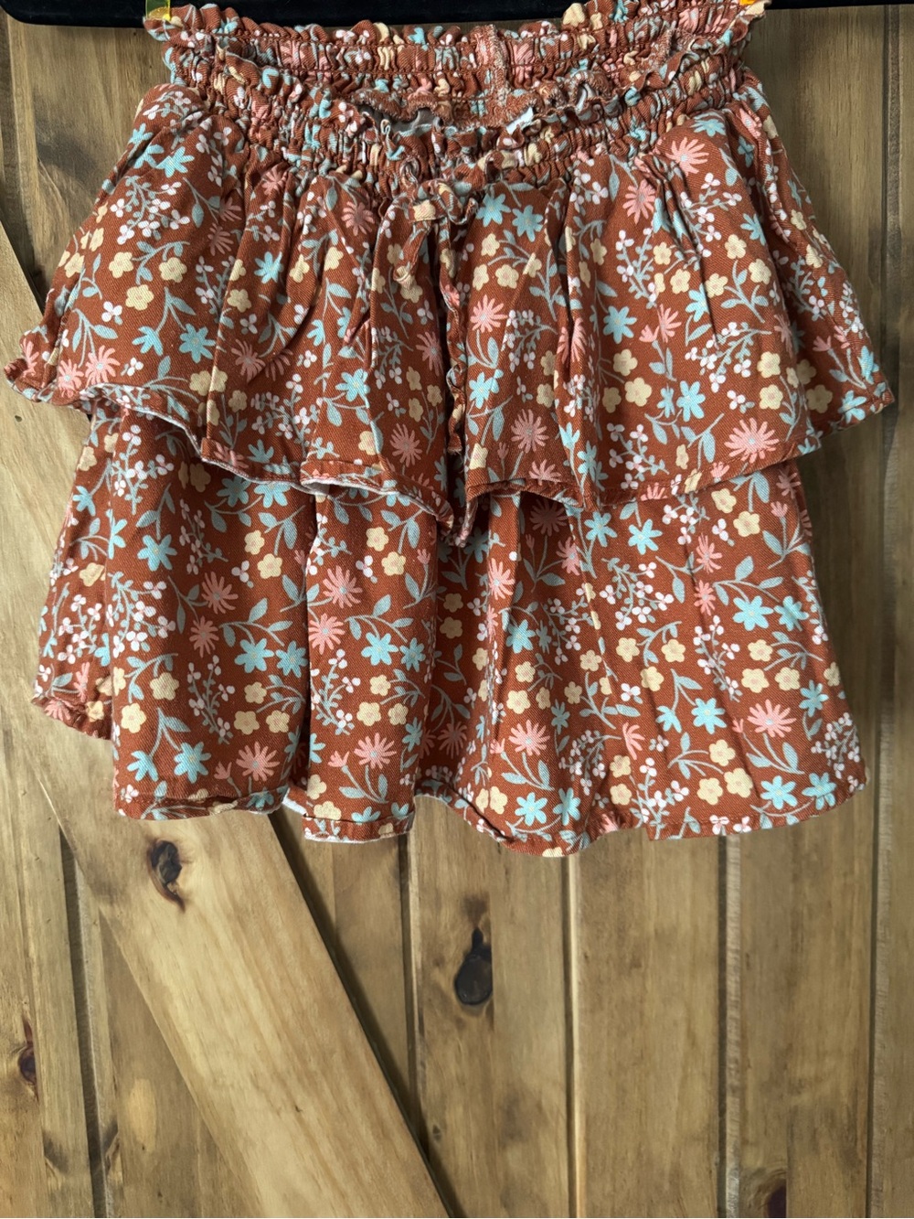 Cat & Jack Rust Floral Tiered Skirt with Blue and Cream Blooms